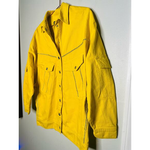 NWT NOCTURNE Ready To Wear Yellow Silver Studded Oversized Jacket Size Medium - Picture 6 of 11